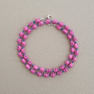 MINI PINK SKULL NECKLACE--20"